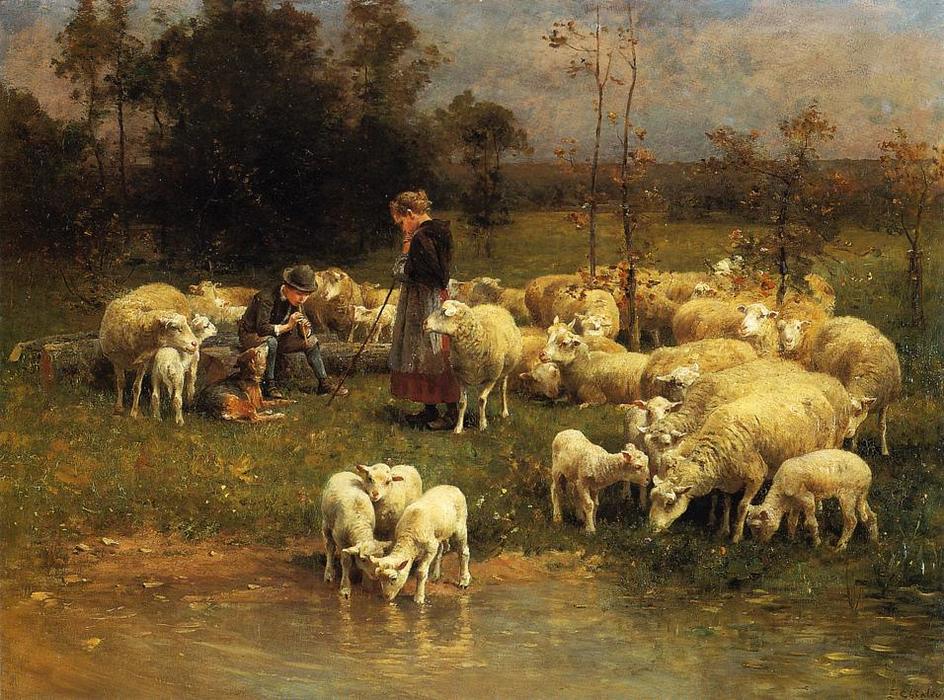 Wikioo.org - The Encyclopedia of Fine Arts - Painting, Artwork by Charles Émile Jacque - Guarding the Flock
