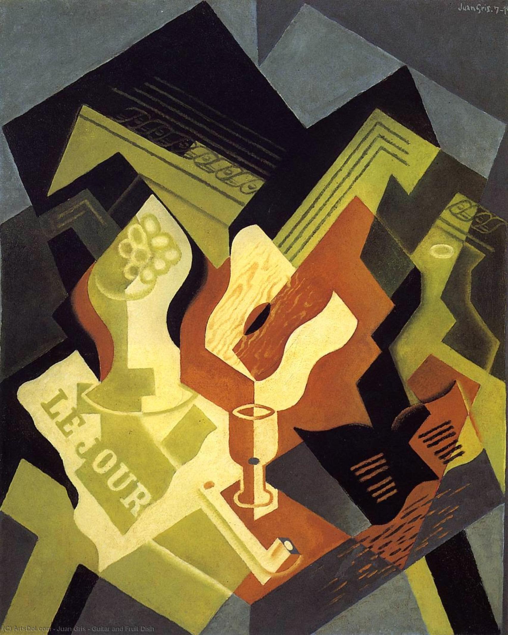 Wikioo.org - The Encyclopedia of Fine Arts - Painting, Artwork by Juan Gris - Guitar and Fruit Dish