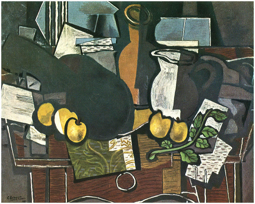 Wikioo.org - Bách khoa toàn thư về mỹ thuật - Vẽ tranh, Tác phẩm nghệ thuật Georges Braque - Guitar, Fruit and Pitcher (also known as Guitar and Fruit)