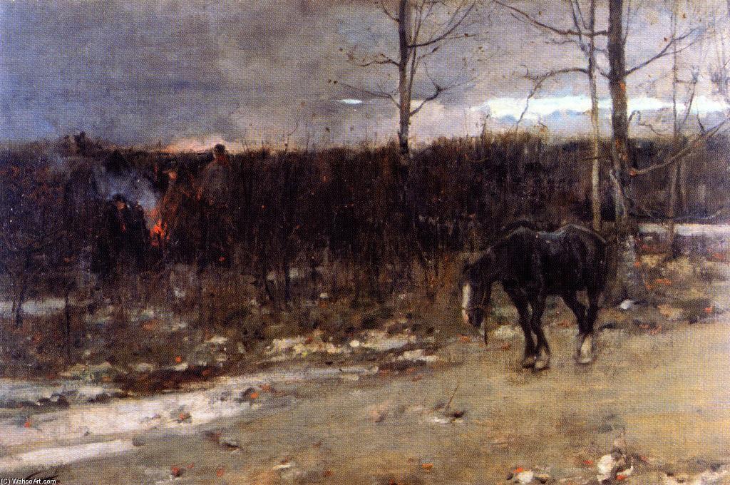 Wikioo.org - The Encyclopedia of Fine Arts - Painting, Artwork by James Guthrie - Gypsy Fires are Burning for Daylight's Past and Gone