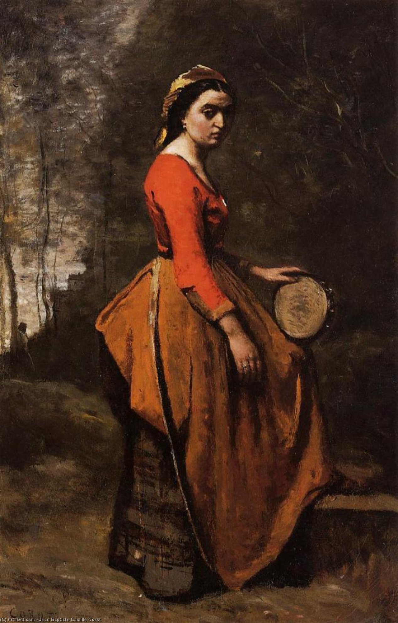 Wikioo.org - The Encyclopedia of Fine Arts - Painting, Artwork by Jean Baptiste Camille Corot - Gypsy with a Basque Tamborine