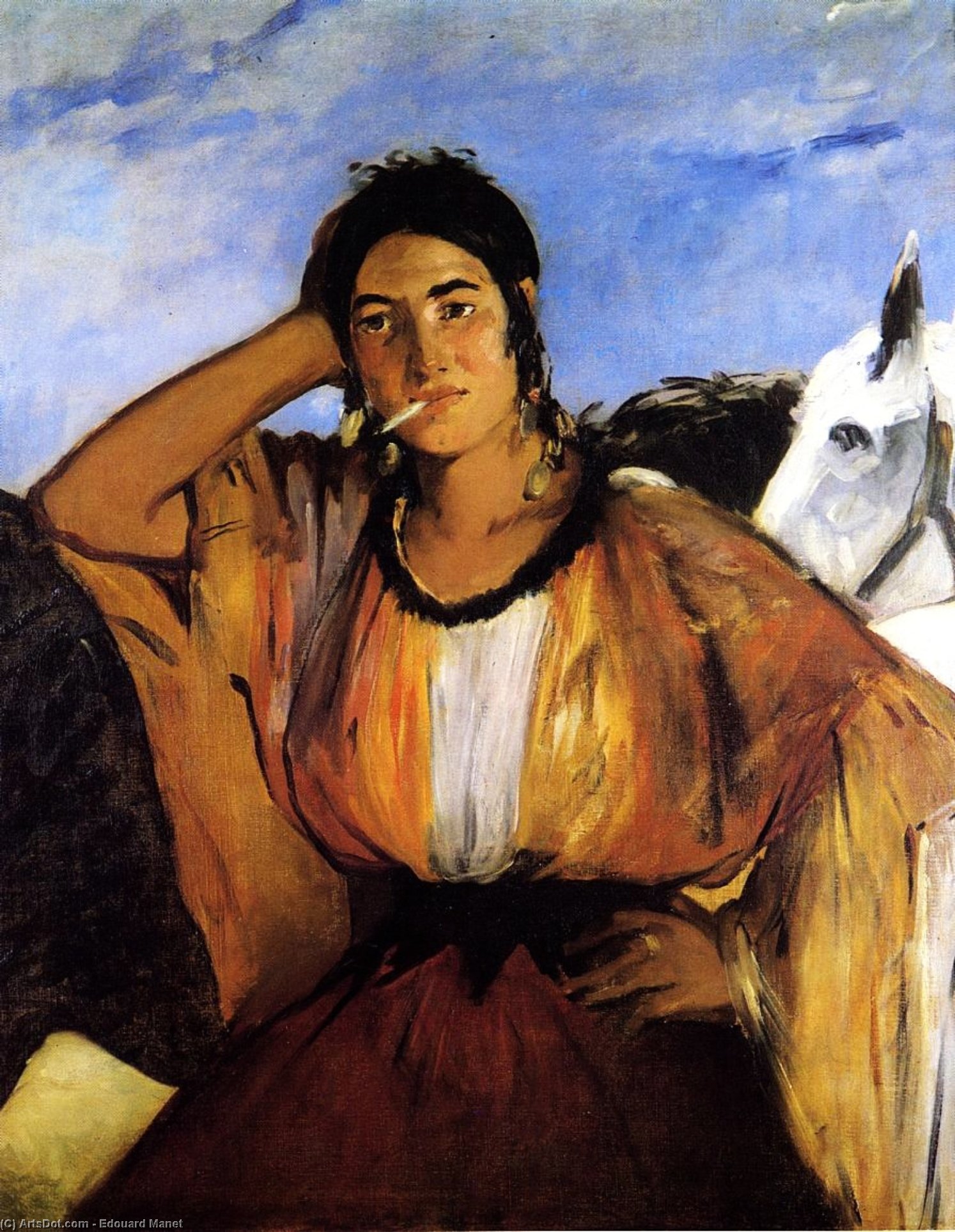Wikioo.org - The Encyclopedia of Fine Arts - Painting, Artwork by Edouard Manet - Gypsy with Cigarette (also known as Indian Woman Smoking)