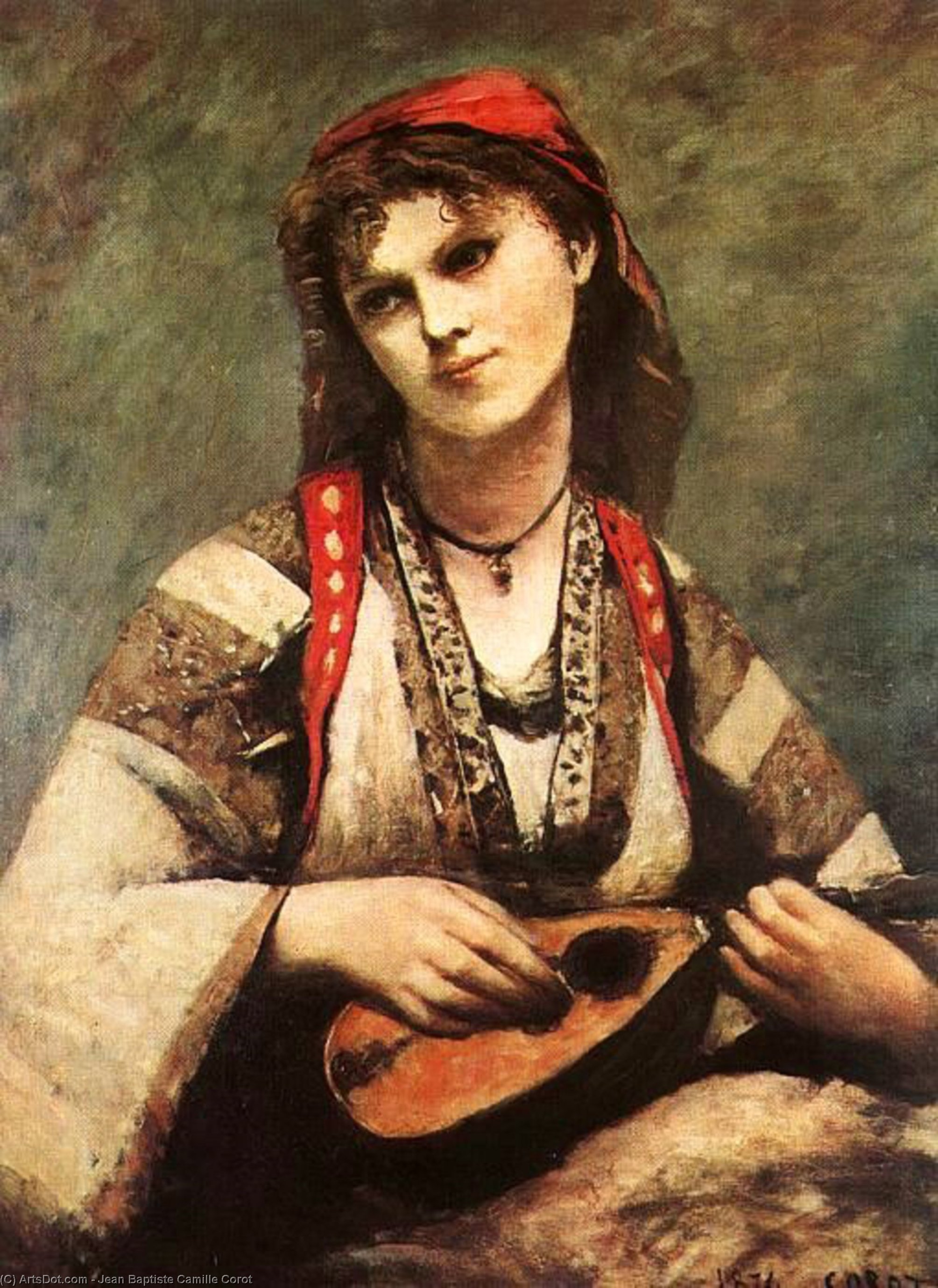 Wikioo.org - The Encyclopedia of Fine Arts - Painting, Artwork by Jean Baptiste Camille Corot - Gypsy with a Mandolin