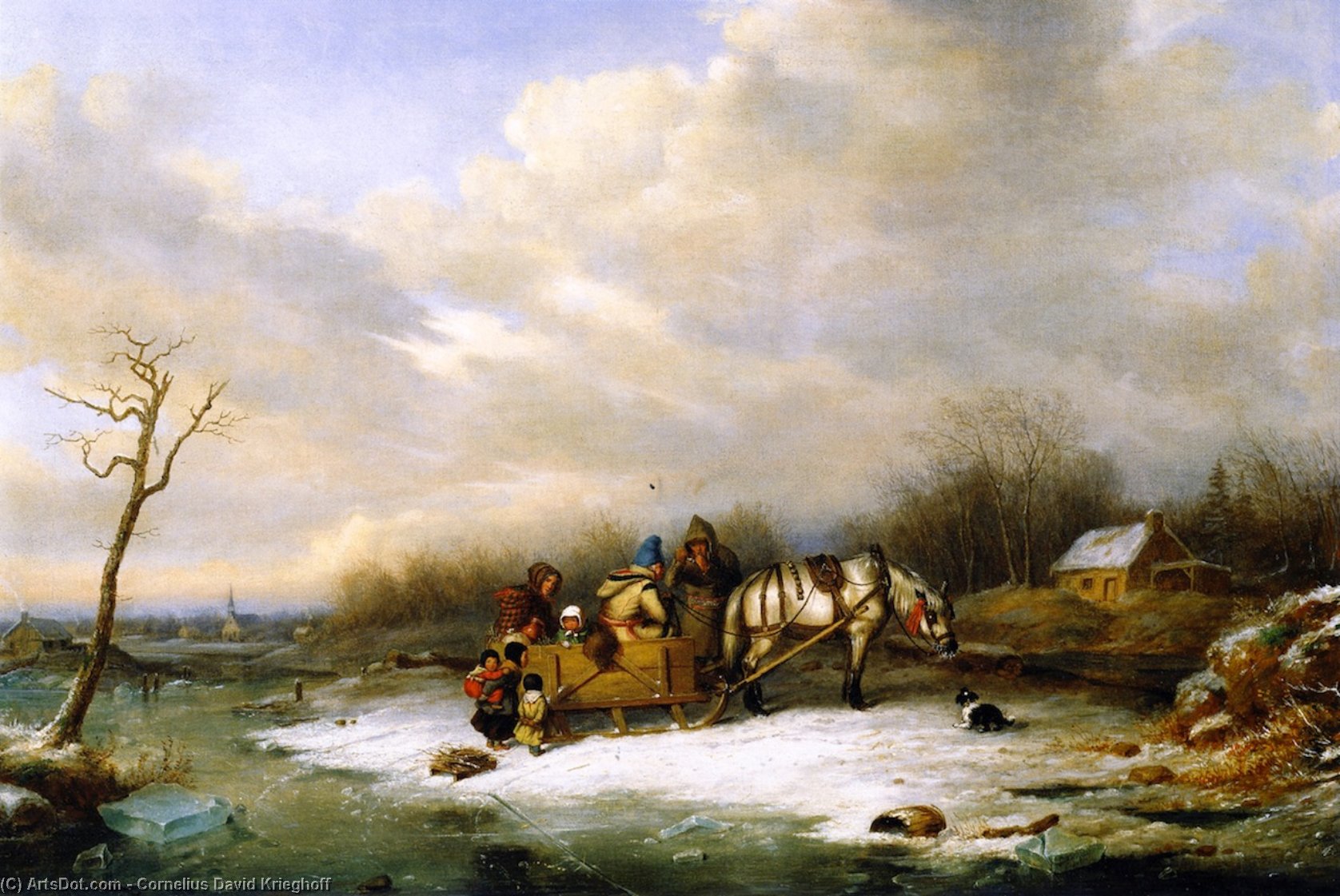 Wikioo.org - The Encyclopedia of Fine Arts - Painting, Artwork by Cornelius David Krieghoff - Habitant Family with Horse and Sleigh