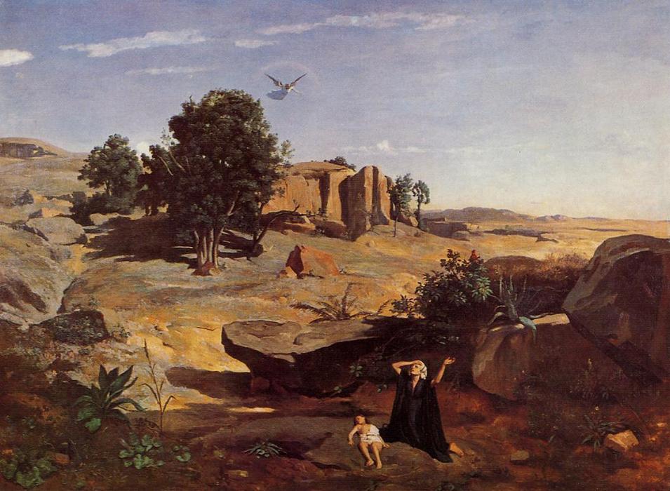 Wikioo.org – La Enciclopedia de las Bellas Artes - Pintura, Obras de arte de Jean Baptiste Camille Corot - Agar para  el  yermo