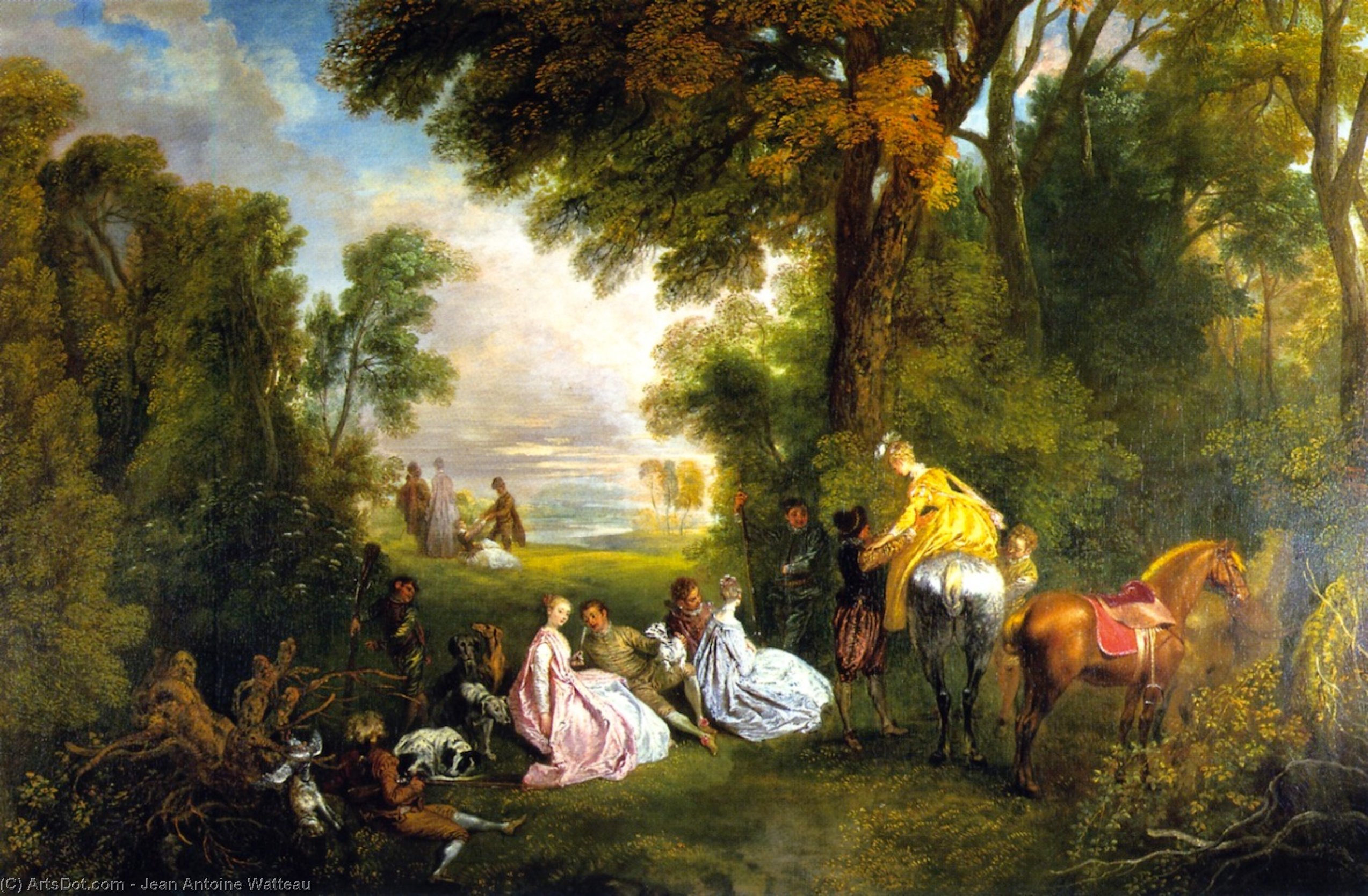 WikiOO.org – 美術百科全書 - 繪畫，作品 Jean Antoine Watteau - 停  在  的  打猎
