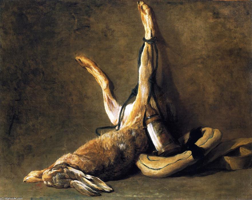Wikioo.org – L'Encyclopédie des Beaux Arts - Peinture, Oeuvre de Jean-Baptiste Simeon Chardin - Hare avec sac Jeu et Poudre Flacon