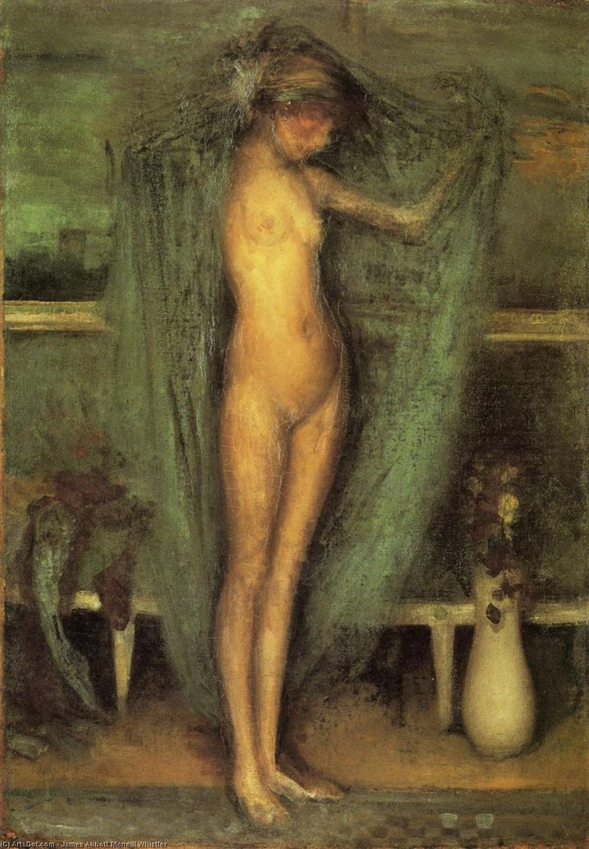 Wikioo.org – La Enciclopedia de las Bellas Artes - Pintura, Obras de arte de James Abbott Mcneill Whistler - armonía en azul y el oro : la pequeña azul chica