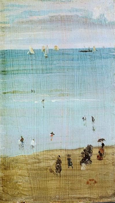 Wikioo.org - The Encyclopedia of Fine Arts - Painting, Artwork by James Abbott Mcneill Whistler - Harmony in Blue and Pearl: The Sands, Dieppe
