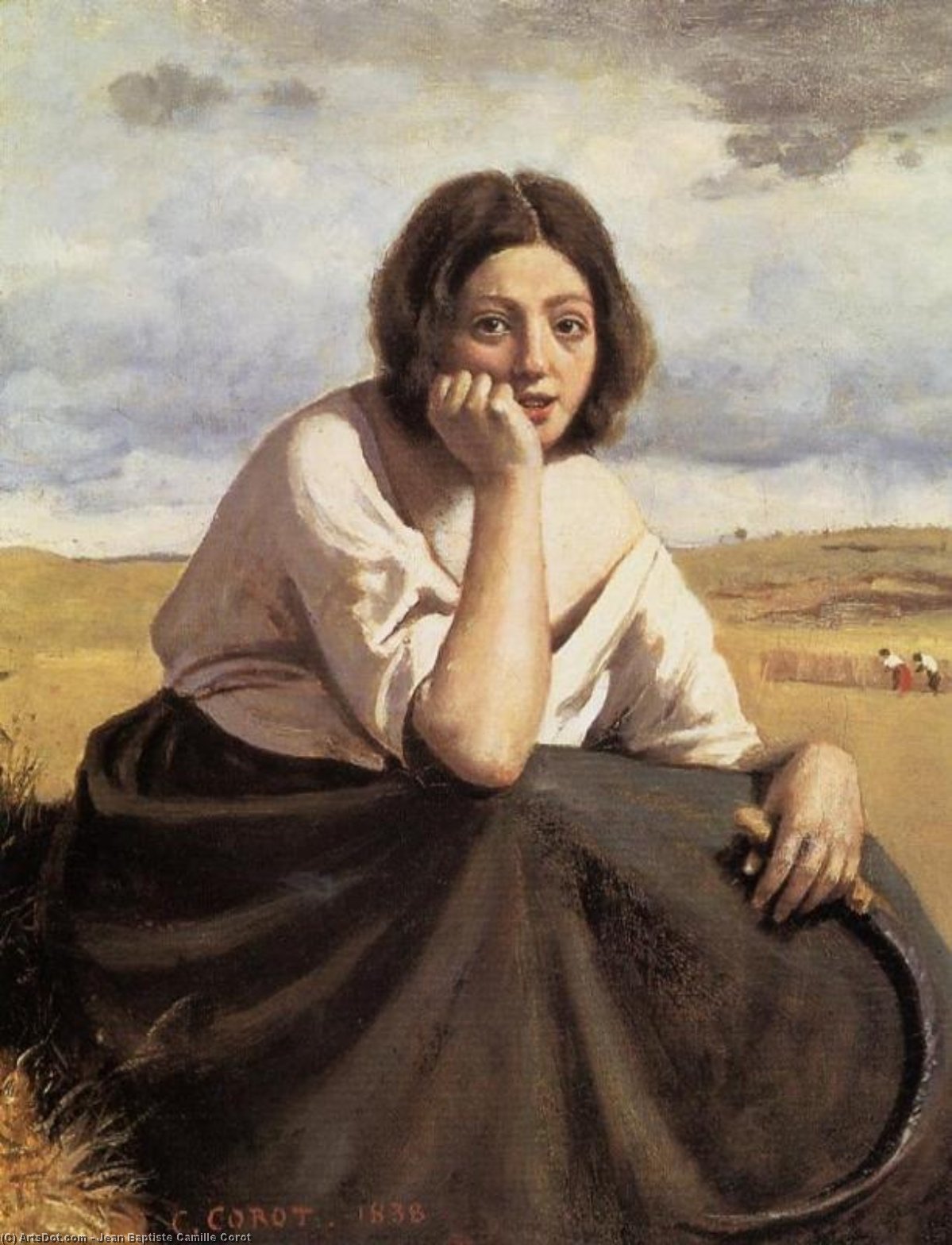 Wikioo.org - The Encyclopedia of Fine Arts - Painting, Artwork by Jean Baptiste Camille Corot - Harvester Holding Her Sickle