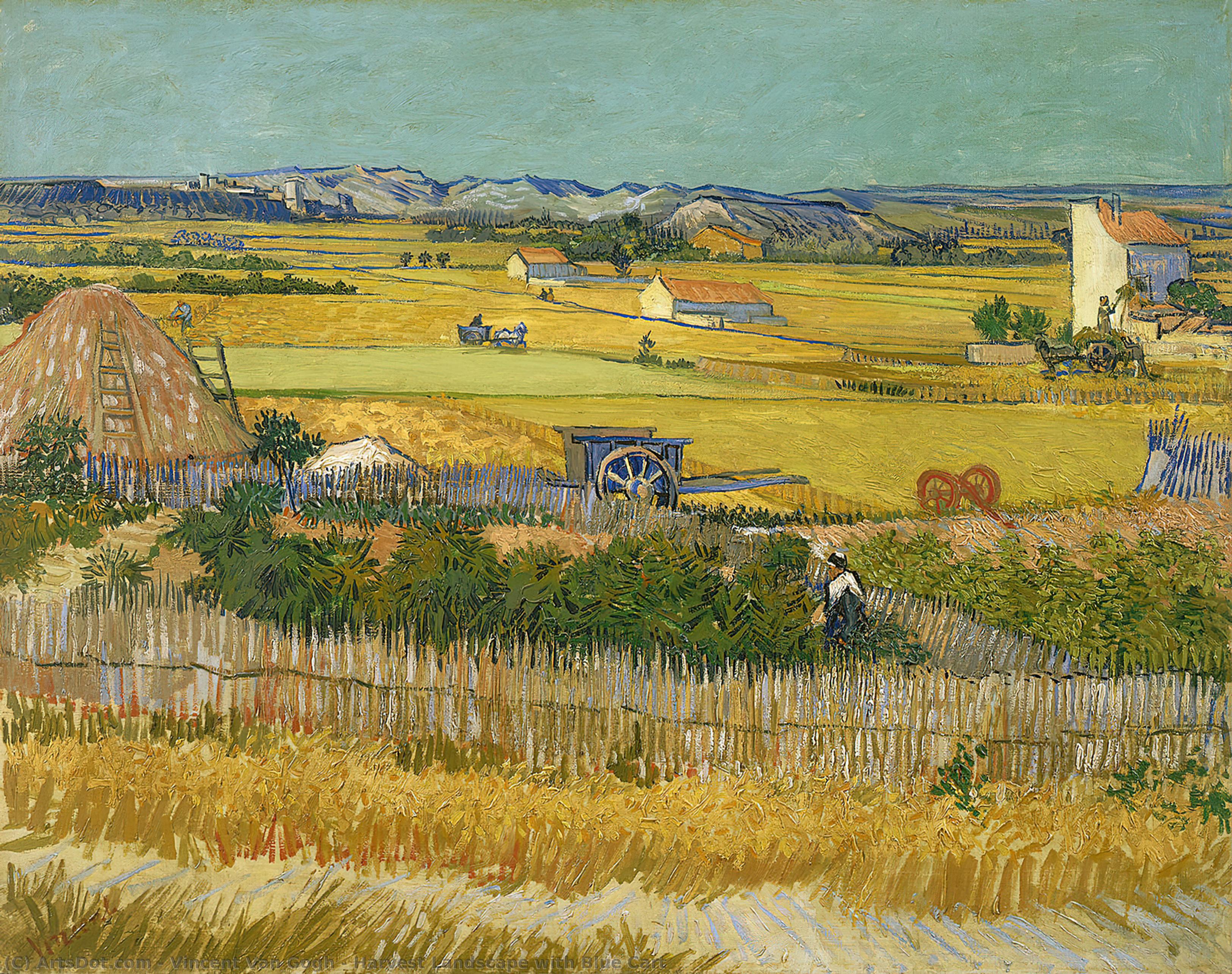 WikiOO.org - Encyclopedia of Fine Arts - Schilderen, Artwork Vincent Van Gogh - Harvest Landscape with Blue Cart
