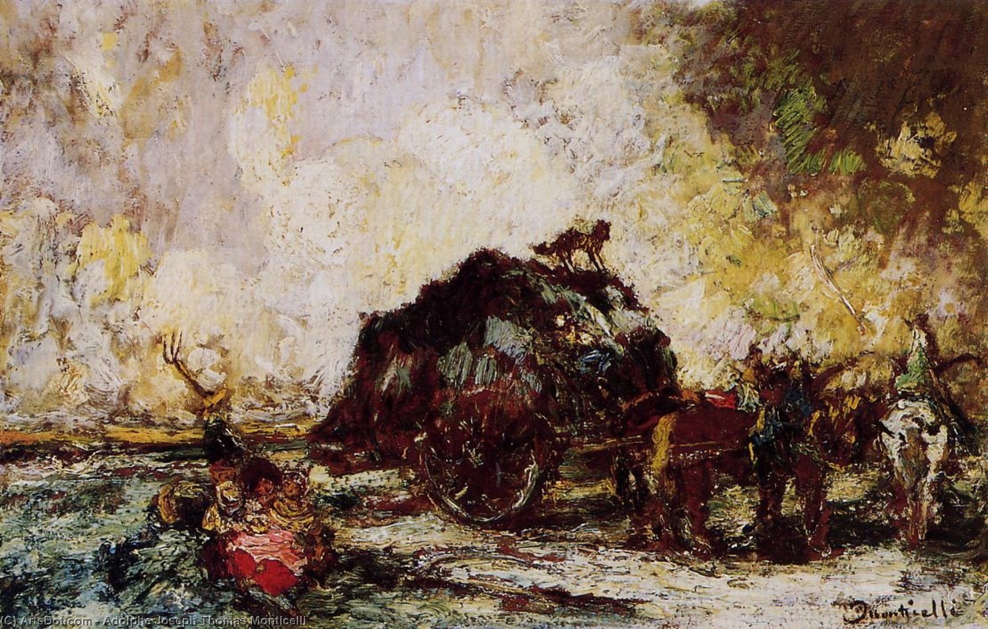 Wikioo.org - The Encyclopedia of Fine Arts - Painting, Artwork by Adolphe Joseph Thomas Monticelli - The Hay Card