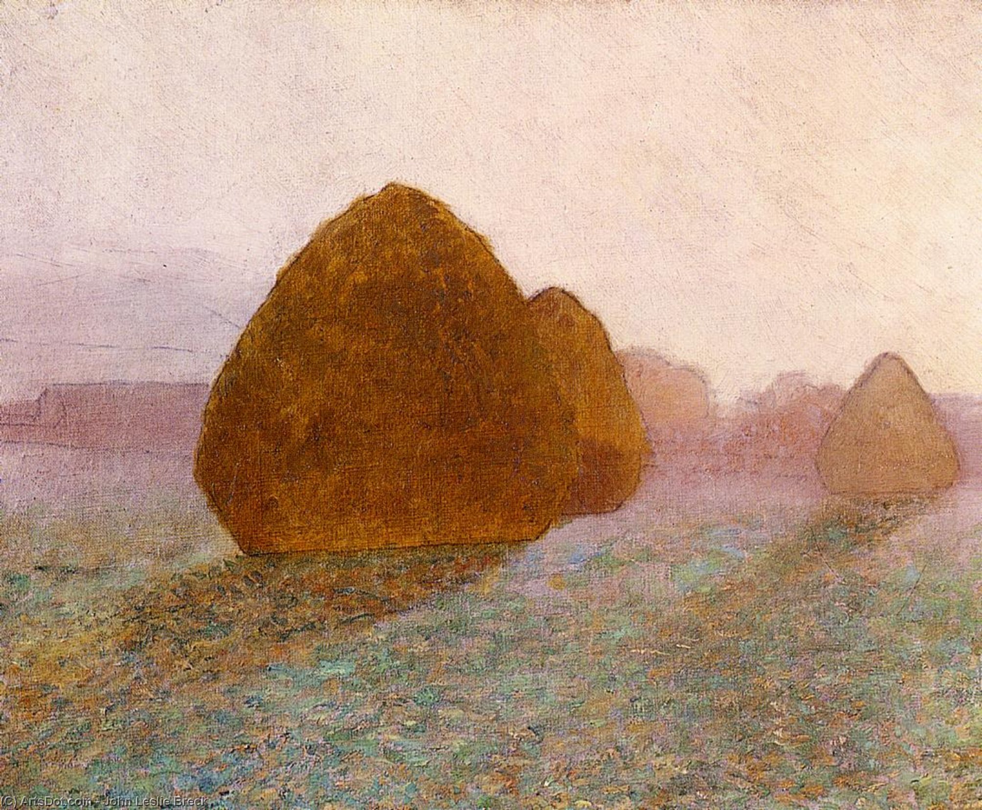Wikioo.org - The Encyclopedia of Fine Arts - Painting, Artwork by John Leslie Breck - Haystack at Giverny, Normandy: Sun Dispelling Morning Mist