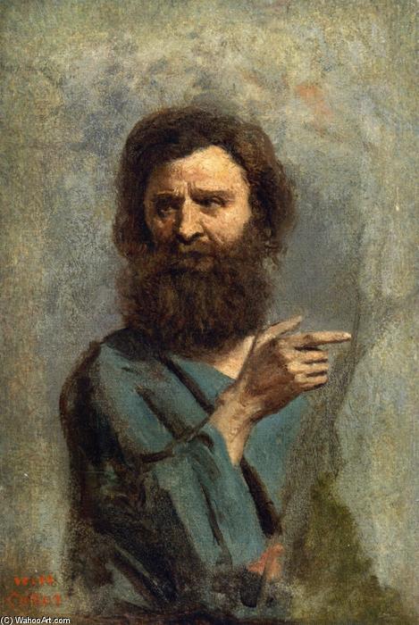 WikiOO.org - 百科事典 - 絵画、アートワーク Jean Baptiste Camille Corot - の頭 ひげを生やした男 ( また として知られている 以下のための研究 'The 洗礼 の Christ' )