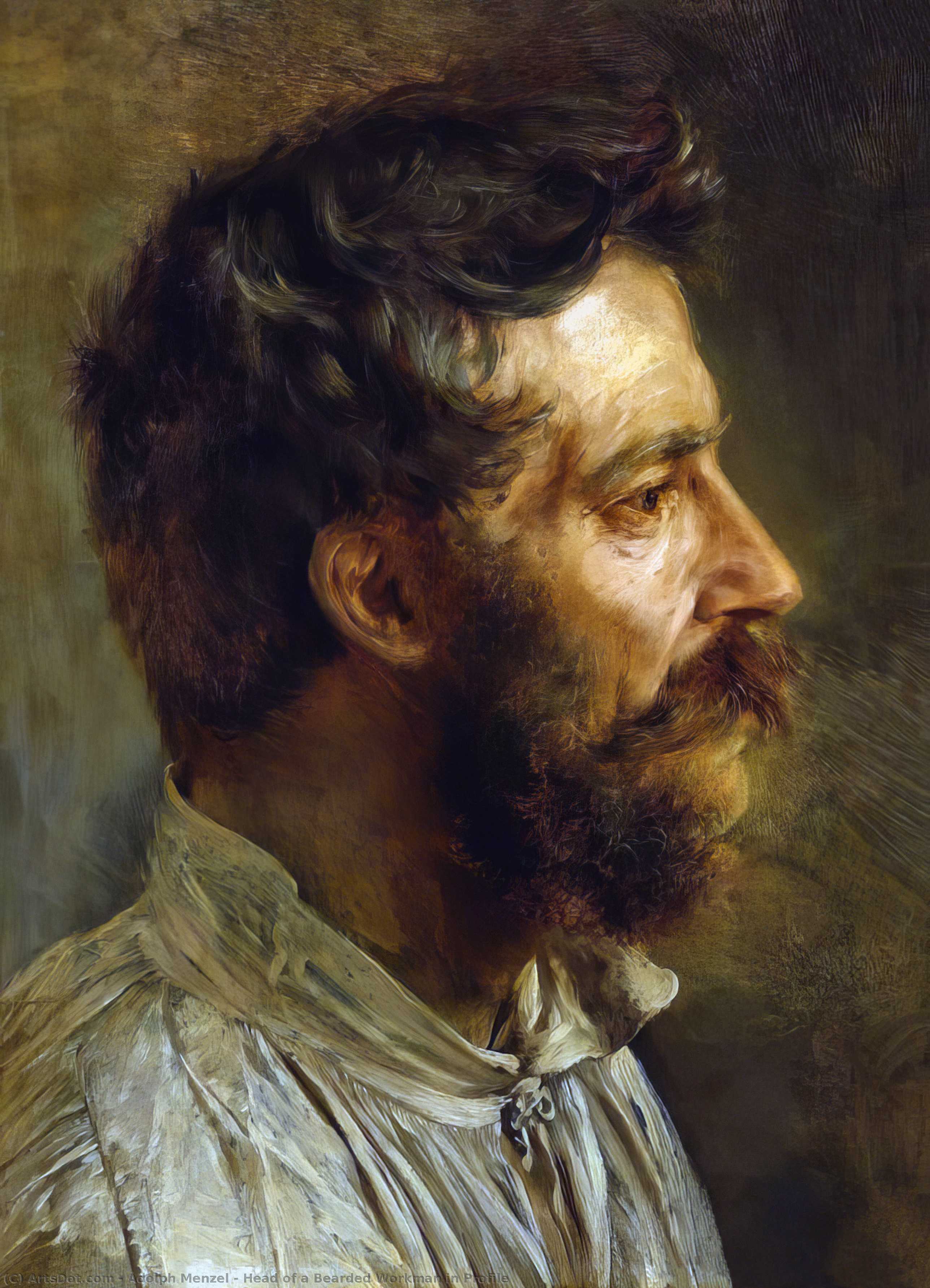 Wikioo.org - The Encyclopedia of Fine Arts - Painting, Artwork by Adolph Menzel - Head of a Bearded Workman in Profile