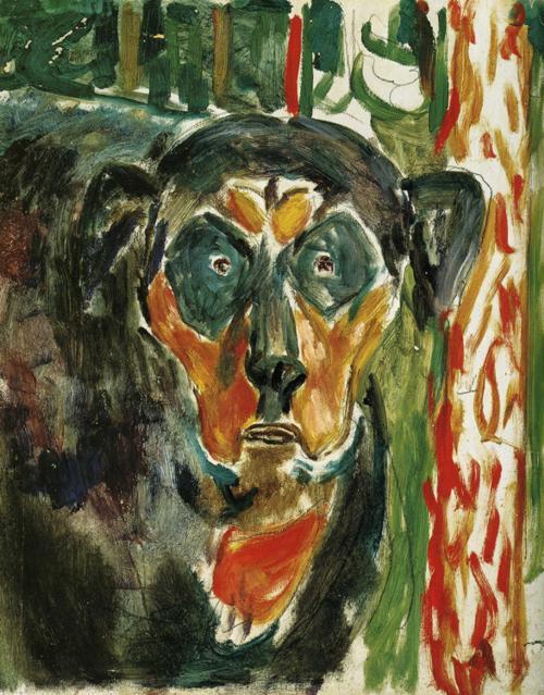 Wikoo.org - موسوعة الفنون الجميلة - اللوحة، العمل الفني Edvard Munch - Head of a Dog