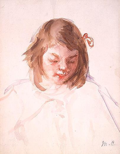 Wikoo.org - موسوعة الفنون الجميلة - اللوحة، العمل الفني Mary Stevenson Cassatt - Head of Francoise Looking Down (no.4)