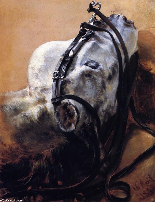 Wikioo.org - The Encyclopedia of Fine Arts - Painting, Artwork by Adolph Menzel - Head of Horse Wearing Bridle, Lying Down