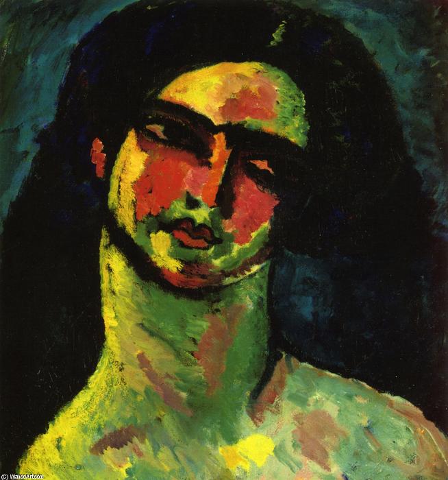 Wikioo.org - The Encyclopedia of Fine Arts - Painting, Artwork by Alexej Georgewitsch Von Jawlensky - Head of An Italian Woman witih Black Hair from the Front
