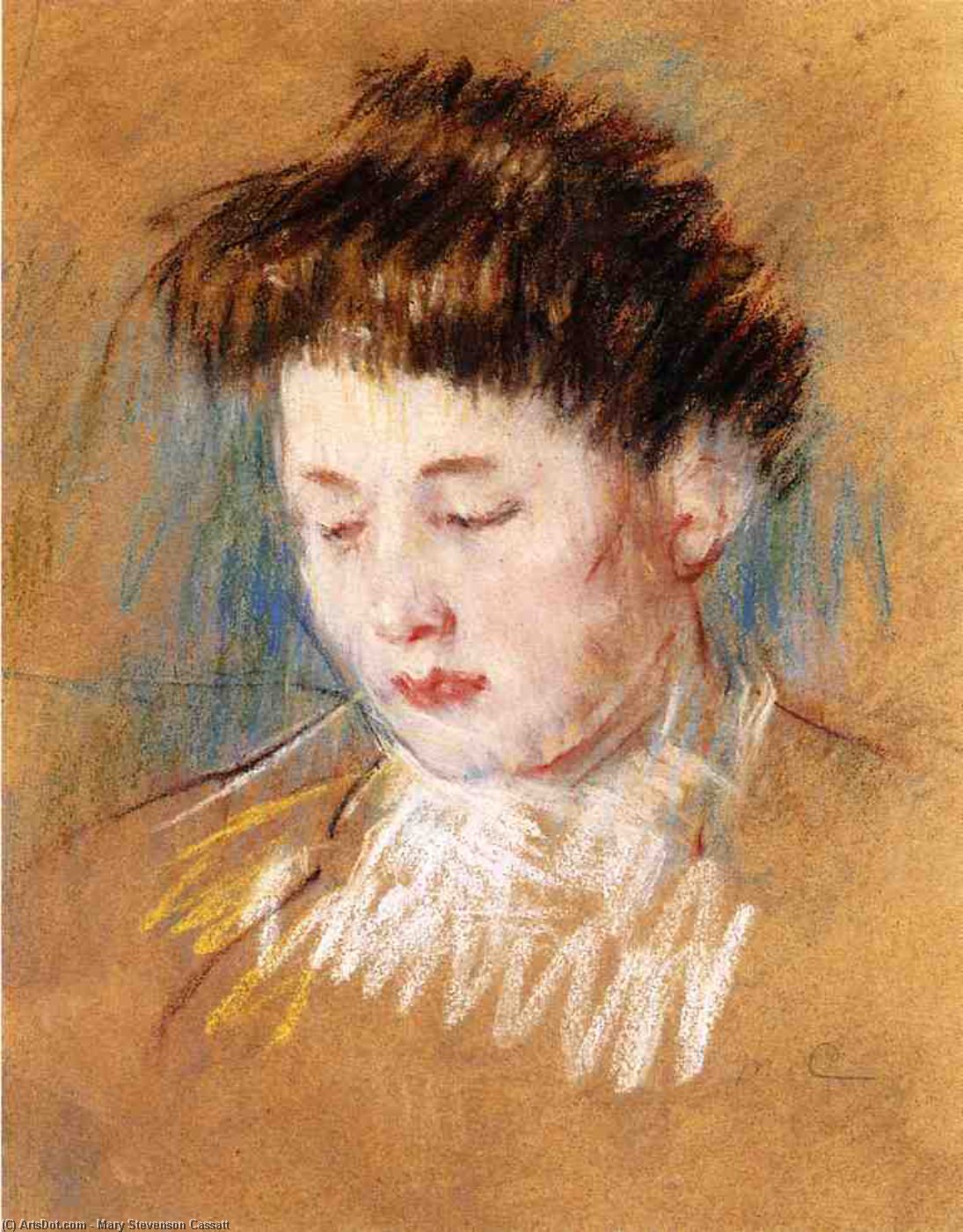WikiOO.org - Encyclopedia of Fine Arts - Lukisan, Artwork Mary Stevenson Cassatt - Head of Julie, Looking Down
