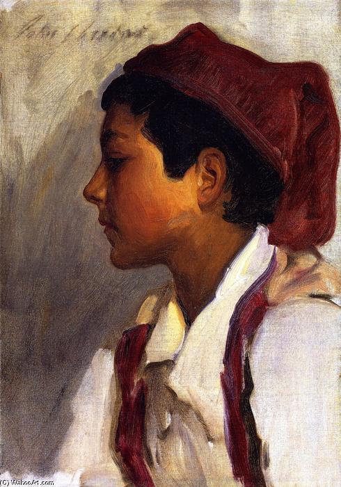 WikiOO.org – 美術百科全書 - 繪畫，作品 John Singer Sargent - 一个男孩那不勒斯在异型头