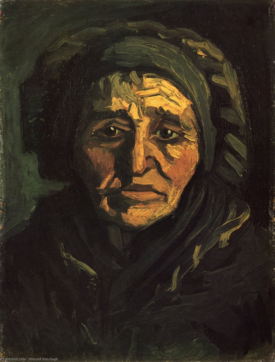 Wikioo.org - The Encyclopedia of Fine Arts - Painting, Artwork by Vincent Van Gogh - Head of a Peasant Woman with a Greenish Lace Cap