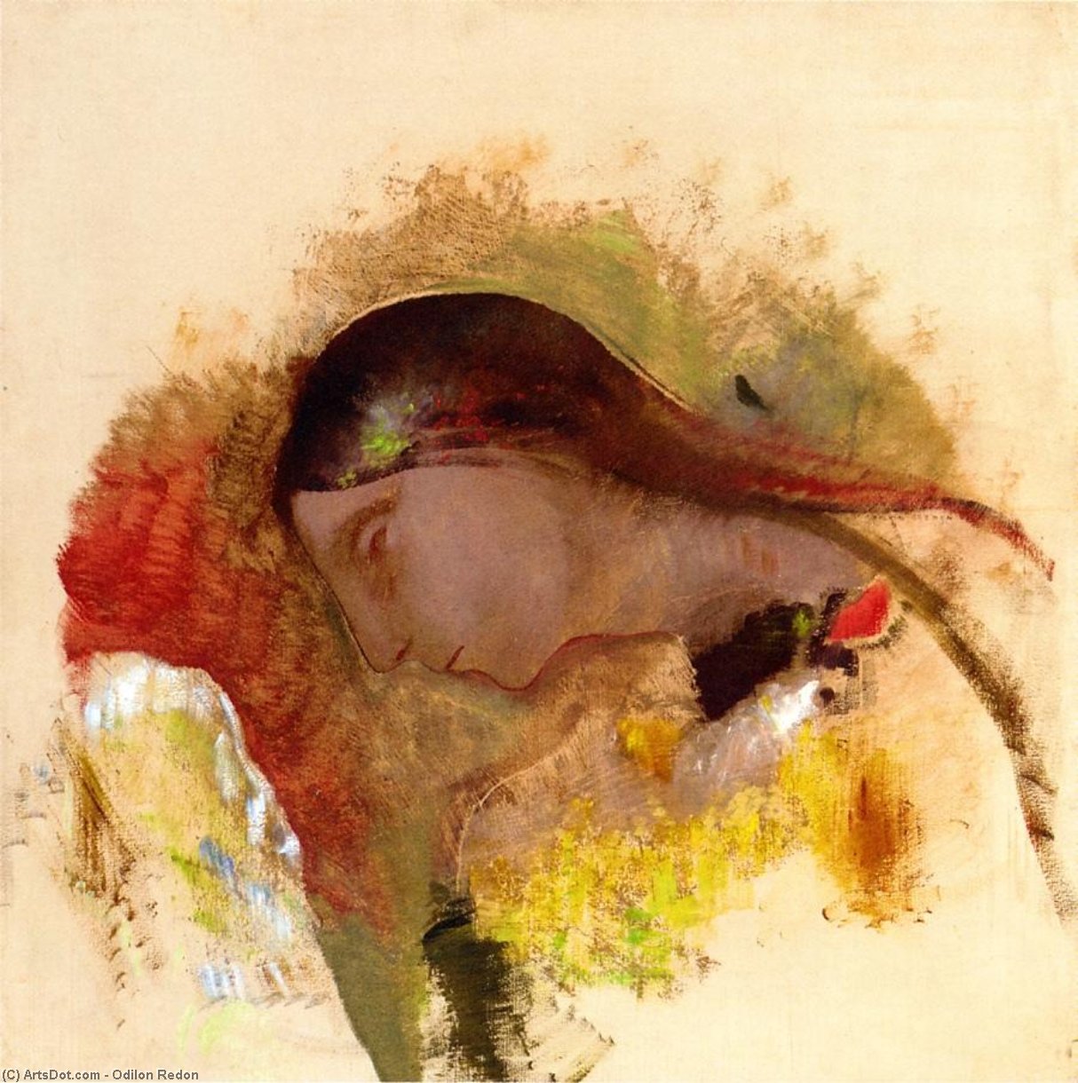Wikioo.org - The Encyclopedia of Fine Arts - Painting, Artwork by Odilon Redon - Head of a Sleeping Woman