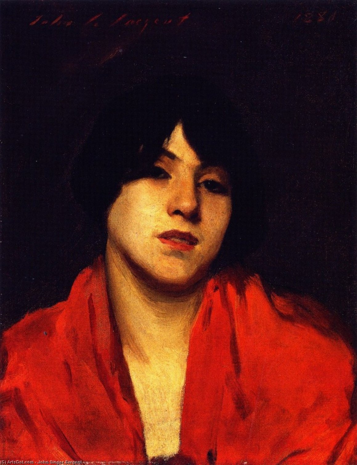 Wikioo.org - The Encyclopedia of Fine Arts - Painting, Artwork by John Singer Sargent - Head of a Venetian Model in a Scarlet Shawl