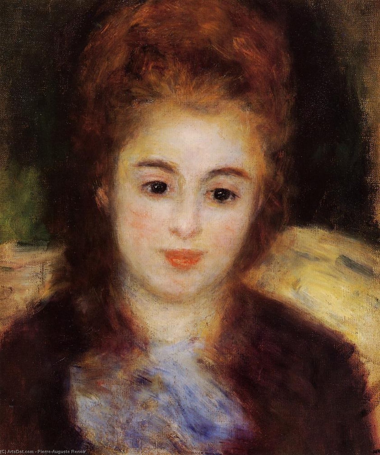 Wikioo.org - The Encyclopedia of Fine Arts - Painting, Artwork by Pierre-Auguste Renoir - Head of a Young Woman Wearing a Blue Scarf (also known as Madame Henriot)