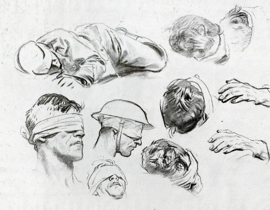 Wikioo.org - The Encyclopedia of Fine Arts - Painting, Artwork by John Singer Sargent - Heads, Hands, and Figure (also known as Studies for Gassed)