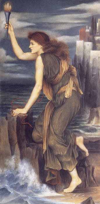 WikiOO.org - Encyclopedia of Fine Arts - Lukisan, Artwork Evelyn (Pickering) De Morgan - Hero Holding the Beacon for Leander