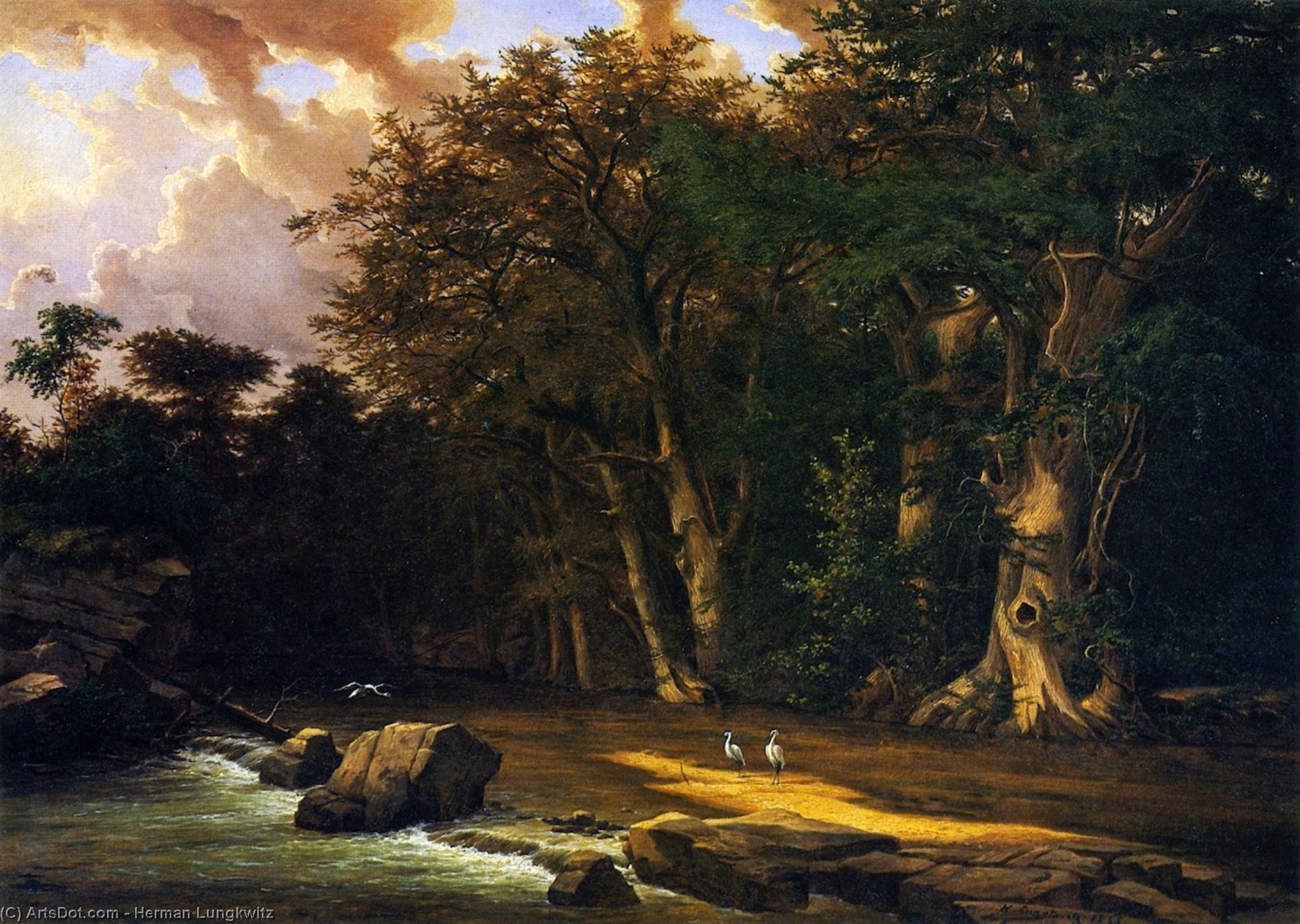 Wikioo.org - The Encyclopedia of Fine Arts - Painting, Artwork by Herman Lungkwitz - Herons on the Pedernales River