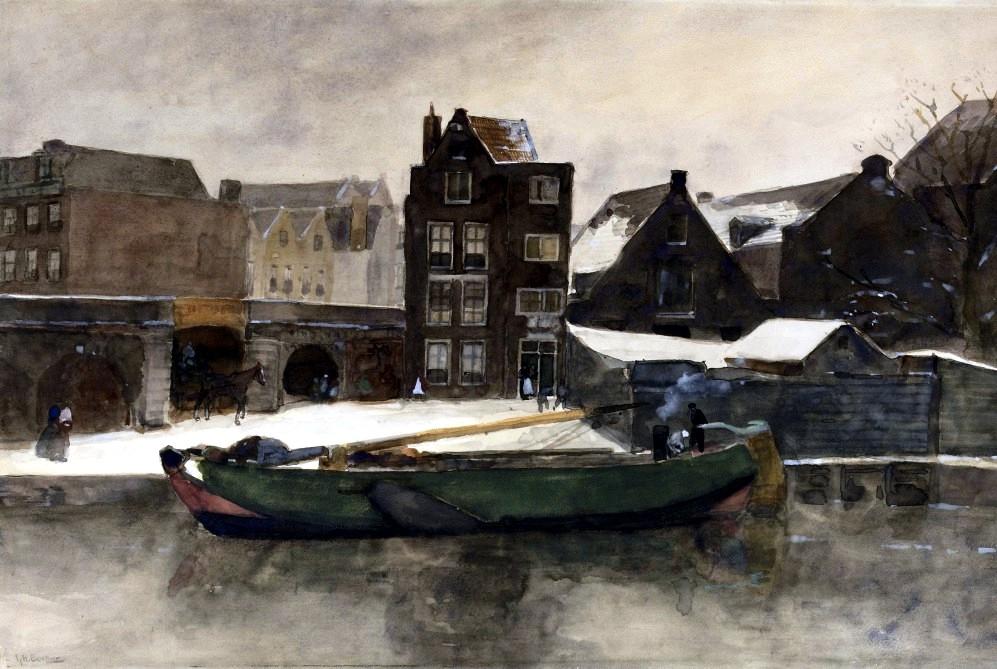 WikiOO.org - Encyclopedia of Fine Arts - Festés, Grafika George Hendrik Breitner - Het Prinseneiland: the Teertuinen in winter, Amsterdam
