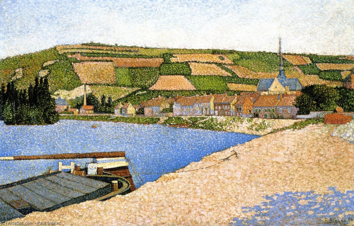 Wikioo.org - The Encyclopedia of Fine Arts - Painting, Artwork by Paul Signac - Hillside from Downstream, Les Andelys