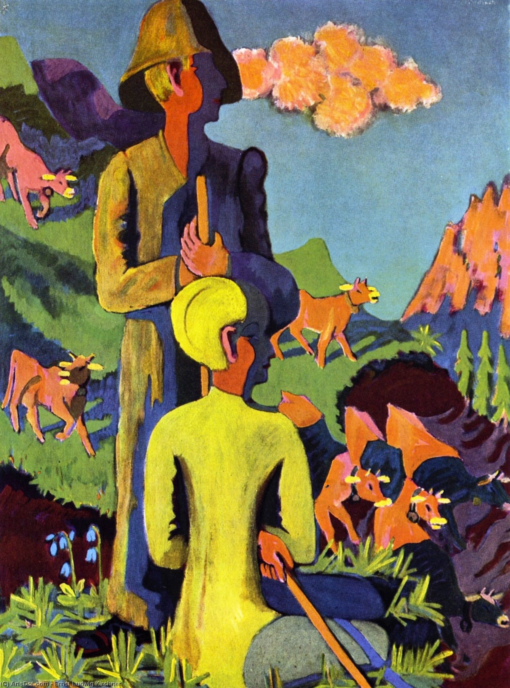 Wikioo.org – L'Encyclopédie des Beaux Arts - Peinture, Oeuvre de Ernst Ludwig Kirchner - hirten am abend