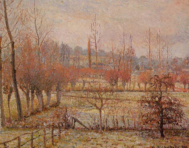 Wikioo.org - The Encyclopedia of Fine Arts - Painting, Artwork by Camille Pissarro - Hoarfrost, Morning (also known as Snow Effect in Eragny)