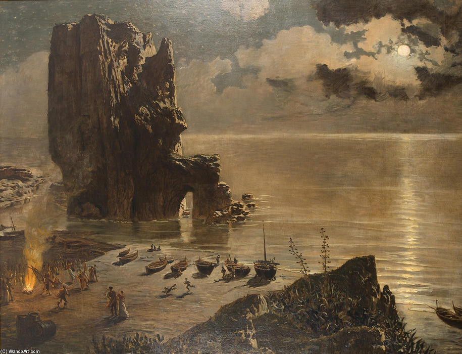 Wikioo.org – L'Encyclopédie des Beaux Arts - Peinture, Oeuvre de Antonio Muñoz Degrain - Hoguera en la Playa