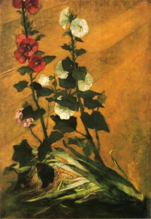 Wikioo.org - The Encyclopedia of Fine Arts - Painting, Artwork by John La Farge - Hollyhocks and Corn