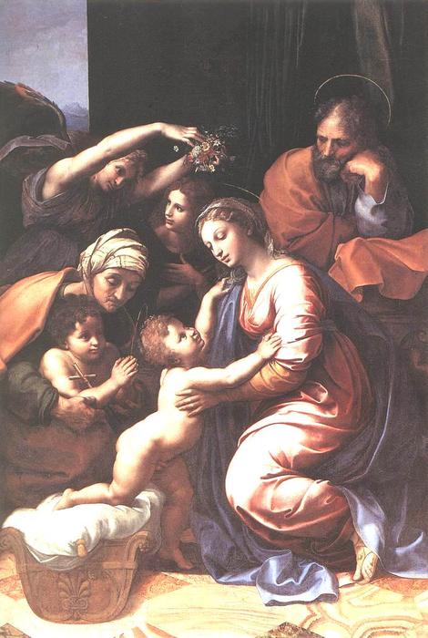 Wikioo.org – La Enciclopedia de las Bellas Artes - Pintura, Obras de arte de Raphael (Raffaello Sanzio Da Urbino) - La Sagrada Familia