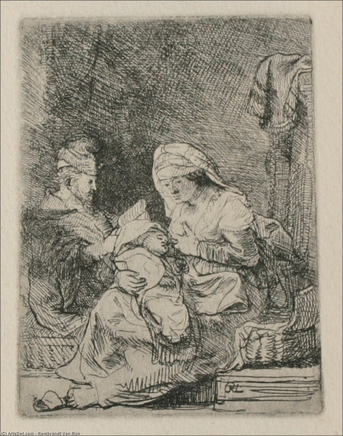 WikiOO.org - Εγκυκλοπαίδεια Καλών Τεχνών - Ζωγραφική, έργα τέχνης Rembrandt Van Rijn - A Holy Family, The Virgin with a basket of Linen