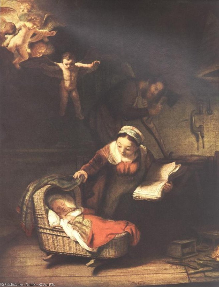 Wikioo.org - The Encyclopedia of Fine Arts - Painting, Artwork by Rembrandt Van Rijn - The Holy Family with Angels