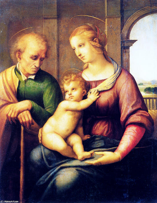 Wikioo.org - The Encyclopedia of Fine Arts - Painting, Artwork by Raphael (Raffaello Sanzio Da Urbino) - Holy Family with St. Joseph (also known as Madonna with Beardless St. Joseph)