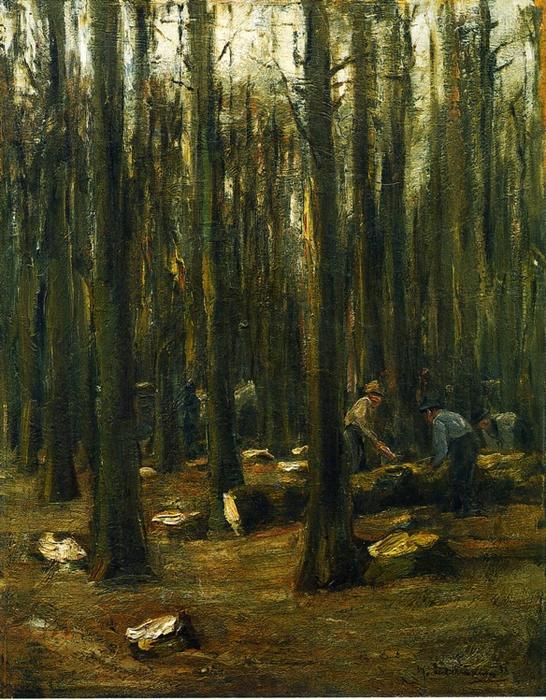Wikioo.org - สารานุกรมวิจิตรศิลป์ - จิตรกรรม Max Liebermann - Holzhacker im Inneren eines Waldes