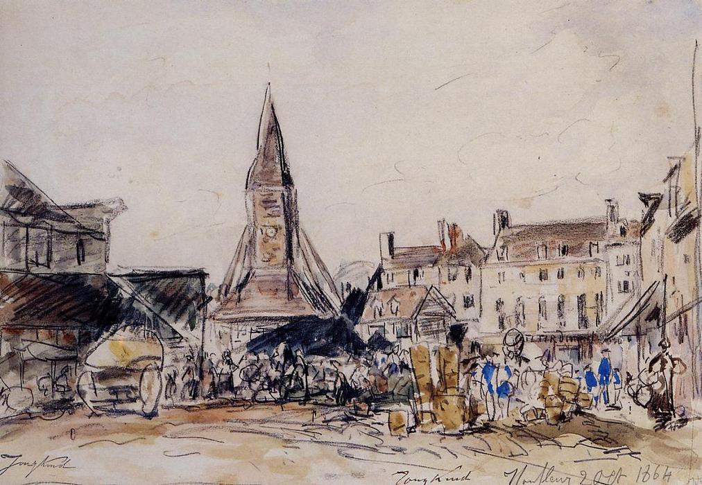WikiOO.org - Encyclopedia of Fine Arts - Lukisan, Artwork Johan Barthold Jongkind - Honfleur, Market Place
