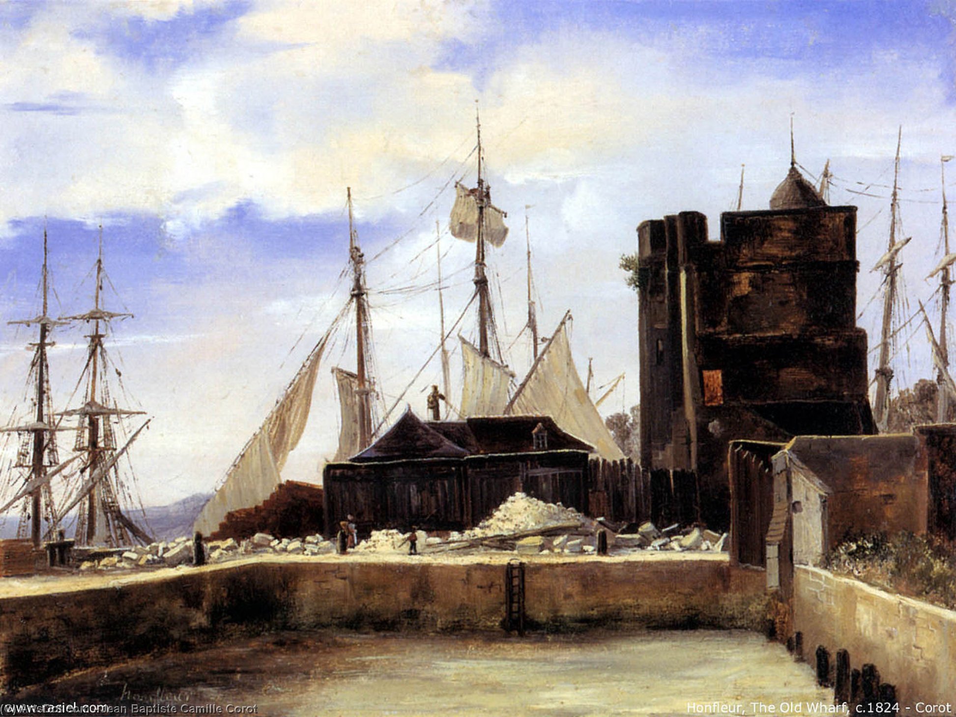 WikiOO.org - Enciclopédia das Belas Artes - Pintura, Arte por Jean Baptiste Camille Corot - Honfleur - The Old Wharf