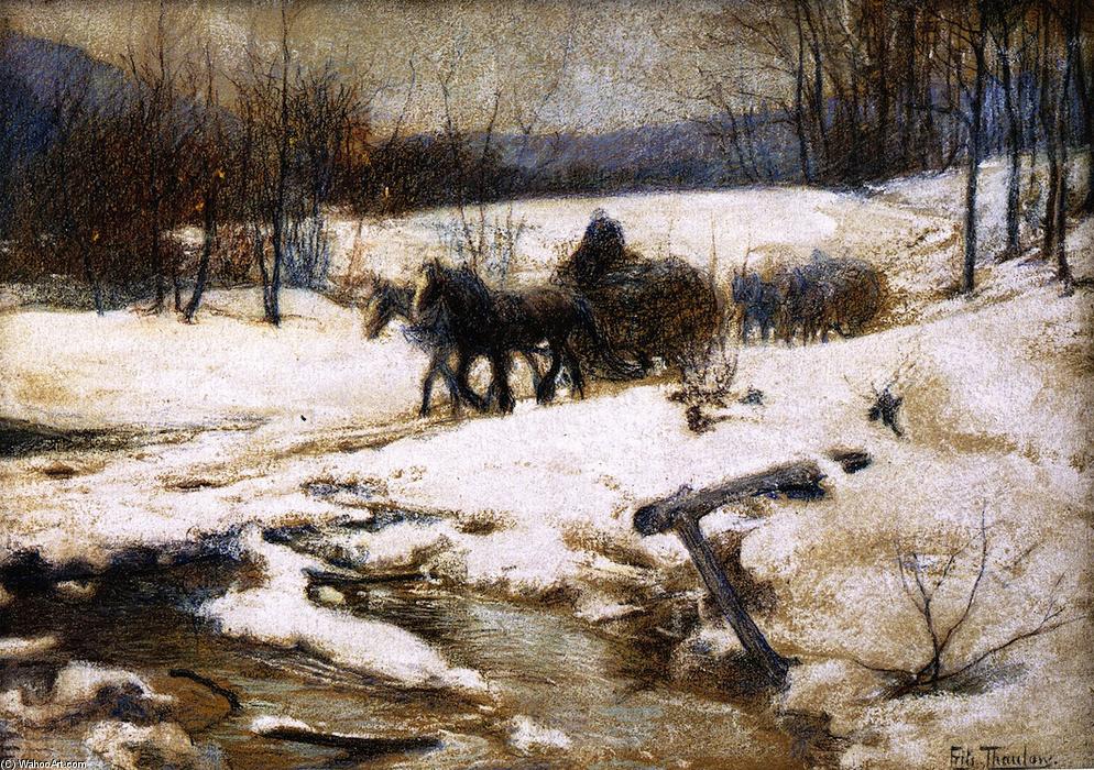 Wikioo.org - The Encyclopedia of Fine Arts - Painting, Artwork by Frits Thaulow - Horse Drawn Carts in Winter