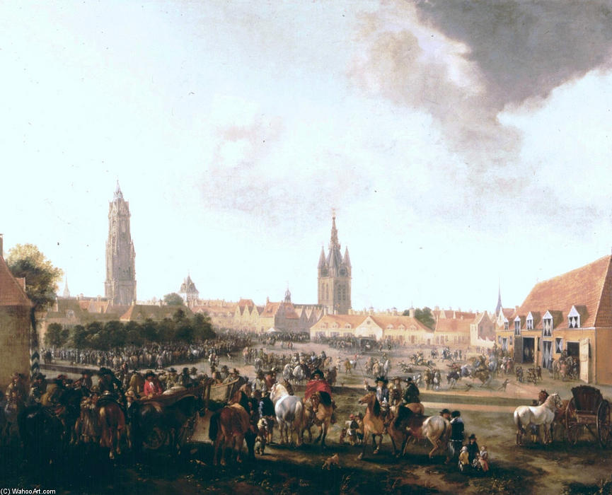Wikioo.org - The Encyclopedia of Fine Arts - Painting, Artwork by Pieter Wouwerman - Horsemarket in Delft