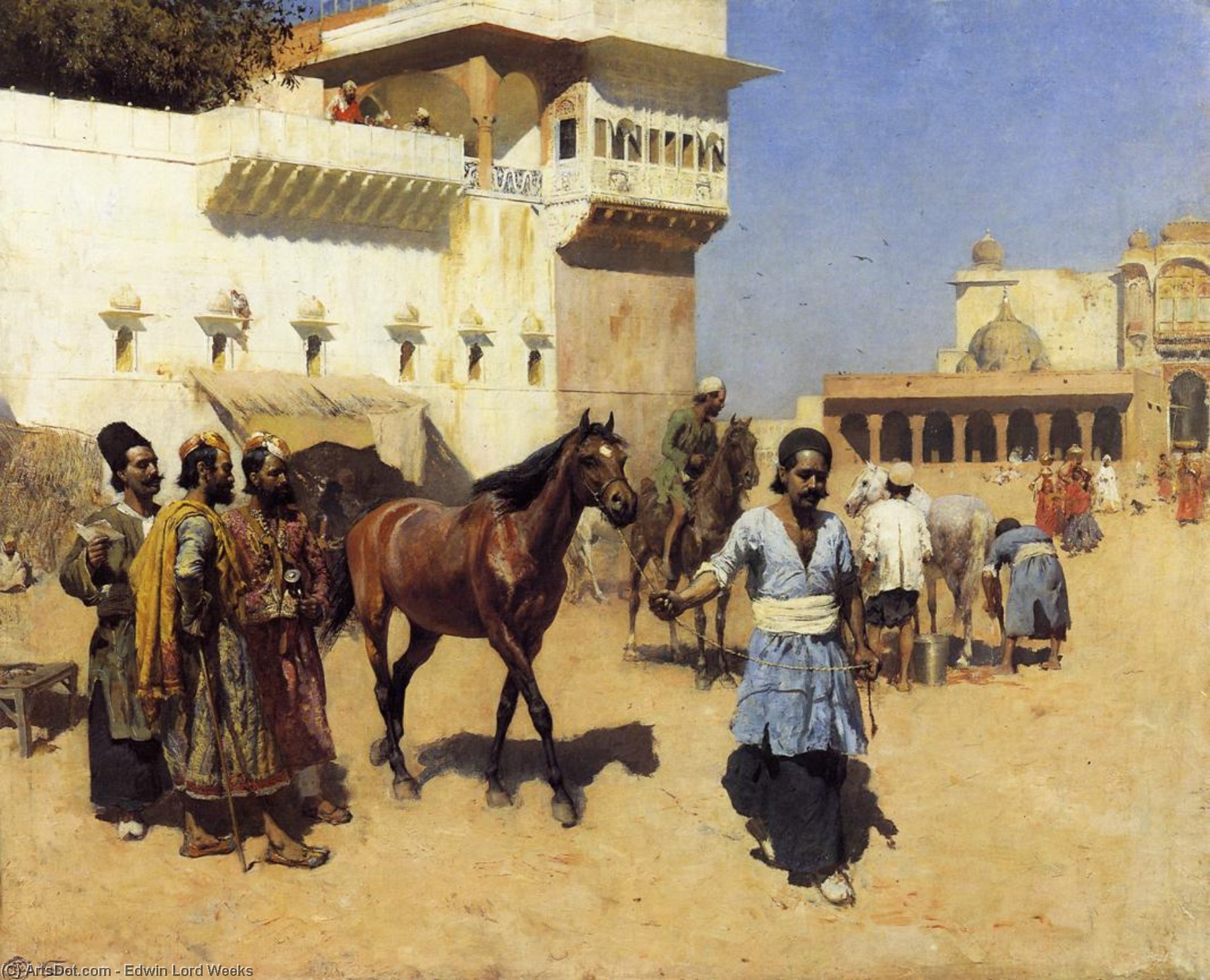 Wikioo.org - The Encyclopedia of Fine Arts - Painting, Artwork by Edwin Lord Weeks - Horse Market, Persian Stables, Bombay