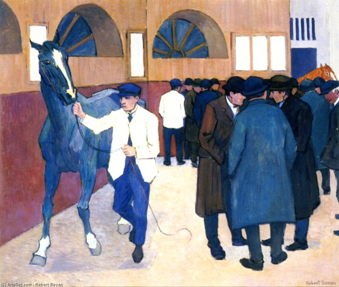Wikoo.org - موسوعة الفنون الجميلة - اللوحة، العمل الفني Robert Bevan - The Horse Mart (Barbican No. 2)