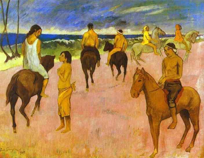 Wikioo.org - The Encyclopedia of Fine Arts - Painting, Artwork by Paul Gauguin - Horsemen on the Beach